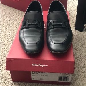 all black ferragamo slip-on loafers